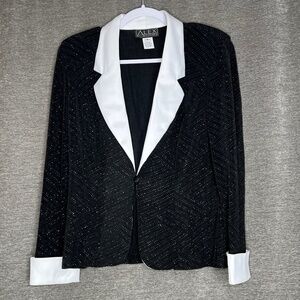 Alex Evenings Shimmer Blazer Jacket | Black and White